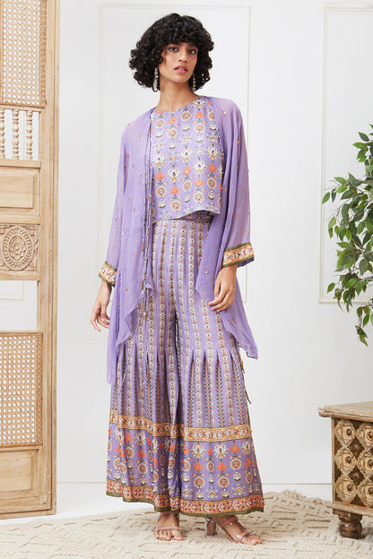 TABRIZ EMBROIDERED PLEATED PANT SET WITH JACKET