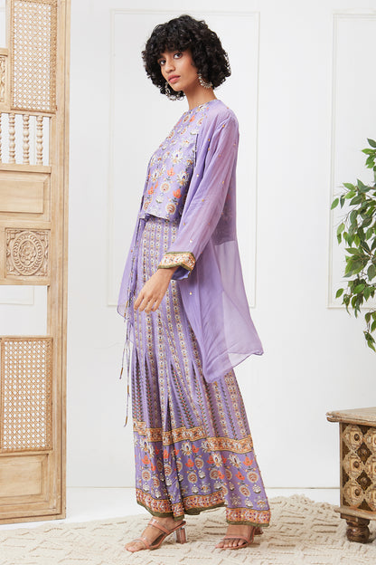 TABRIZ EMBROIDERED PLEATED PANT SET WITH JACKET