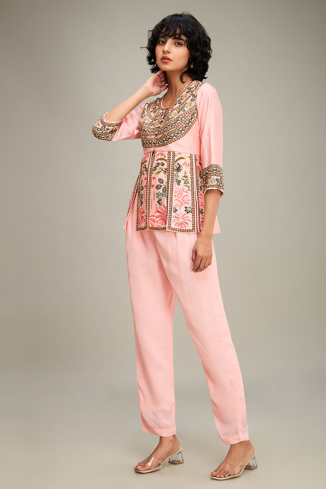 MEHR EMBROIDERED PEPLUM TOP WITH PANTS