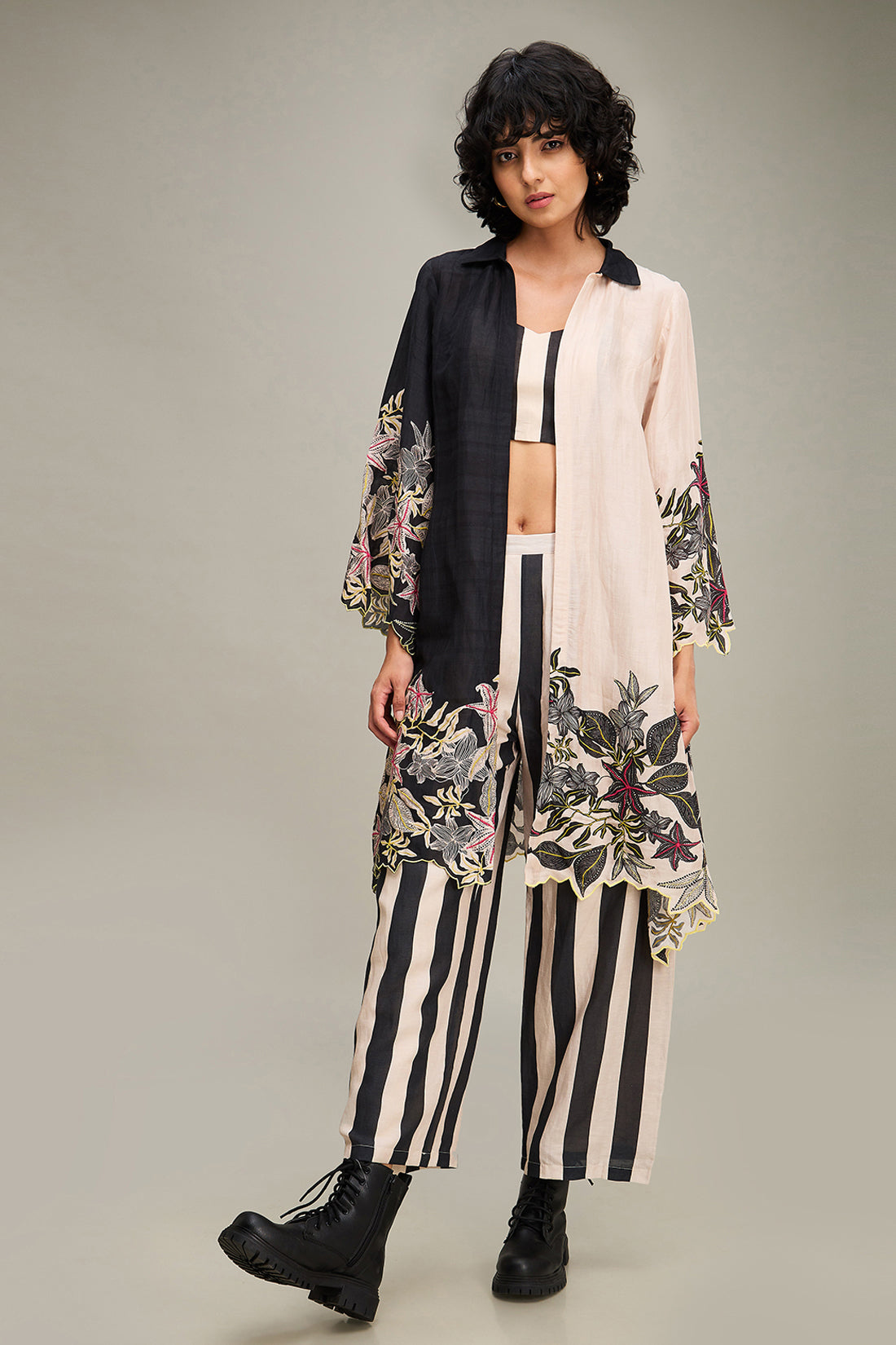 AHYANA PRINTED CO ORD SET WITH JACKET