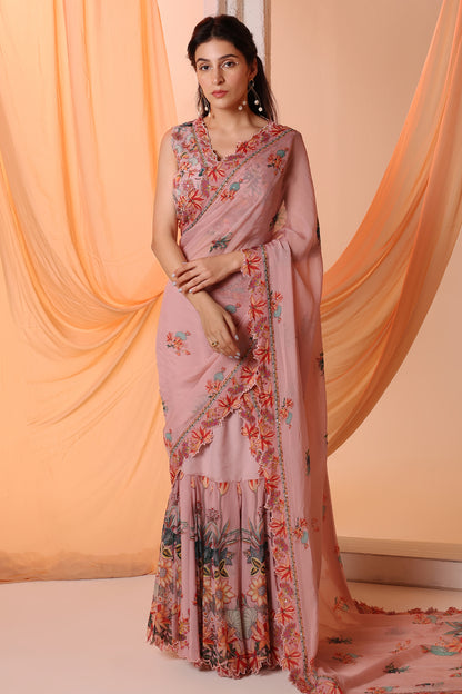 AARANI EMBROIDERED PRE-STITCH SAREE SET