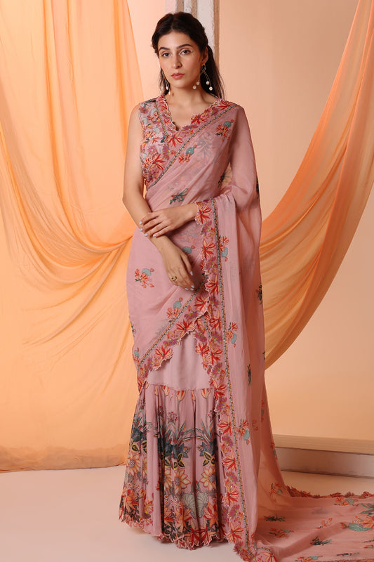 AARANI EMBROIDERED PRE-STITCH SAREE SET