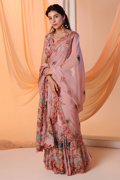 AARANI EMBROIDERED PRE-STITCH SAREE SET