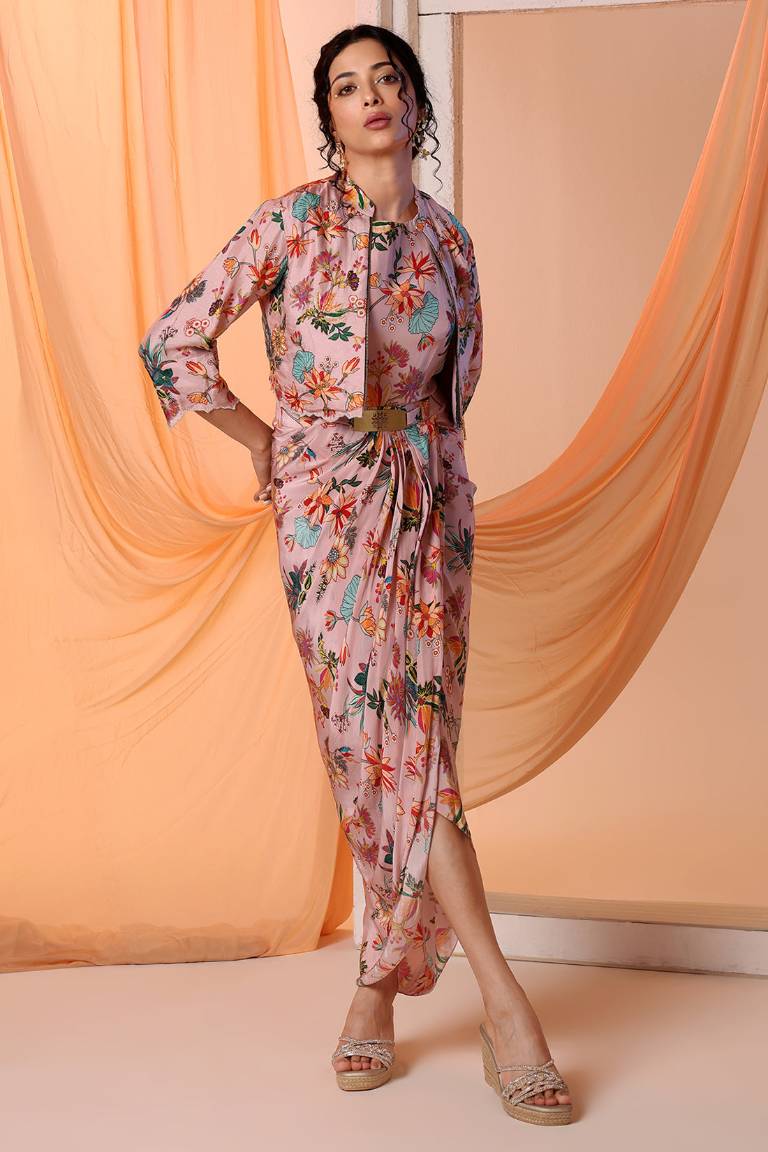 ARANI PRINTED DRAPED DRESS SET