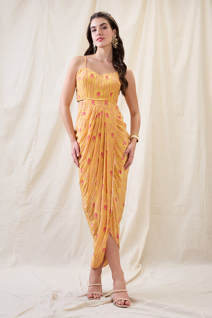 RAVYA DRAPE DRESS WITH EMBELLISHED CAPE