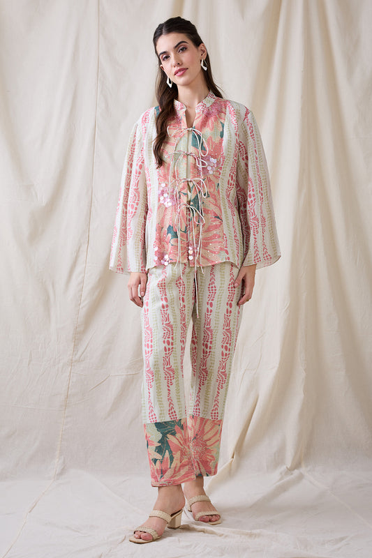 RAVYA EMBELLISHED FRON TIE-UPS CO-ORD SET
