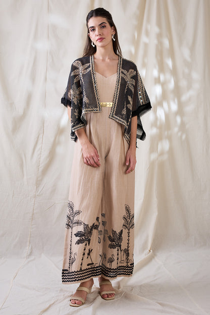 NOORANI PRINTED JUMPSUIT WITH EMBROIDERED JACKET