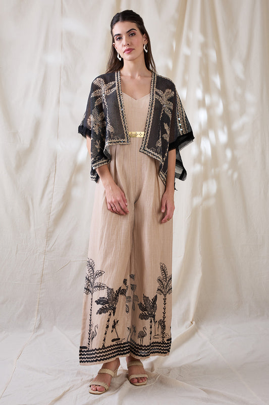 NOORANI PRINTED JUMPSUIT WITH EMBROIDERED JACKET