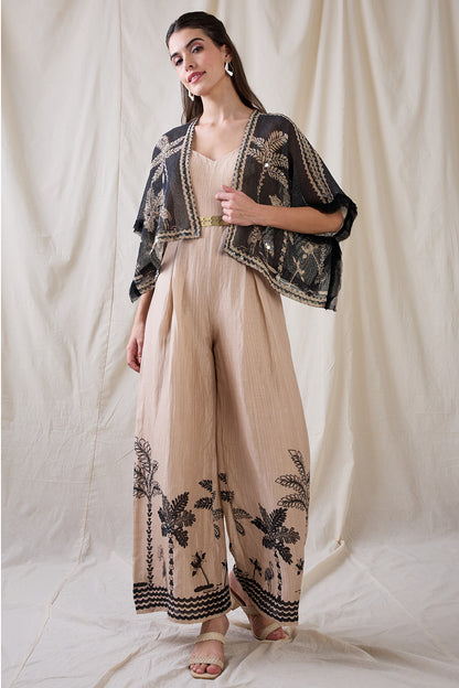 NOORANI PRINTED JUMPSUIT WITH EMBROIDERED JACKET