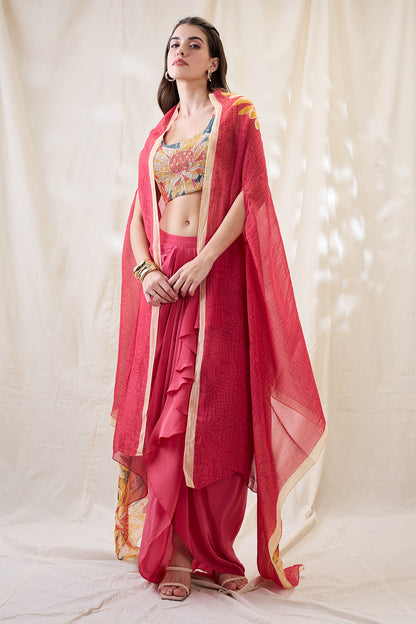 RAVYA DRAPE SKIRT SET WITH EMBELLISHED CAPE