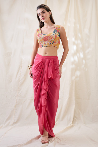 RAVYA DRAPE SKIRT SET WITH EMBELLISHED CAPE