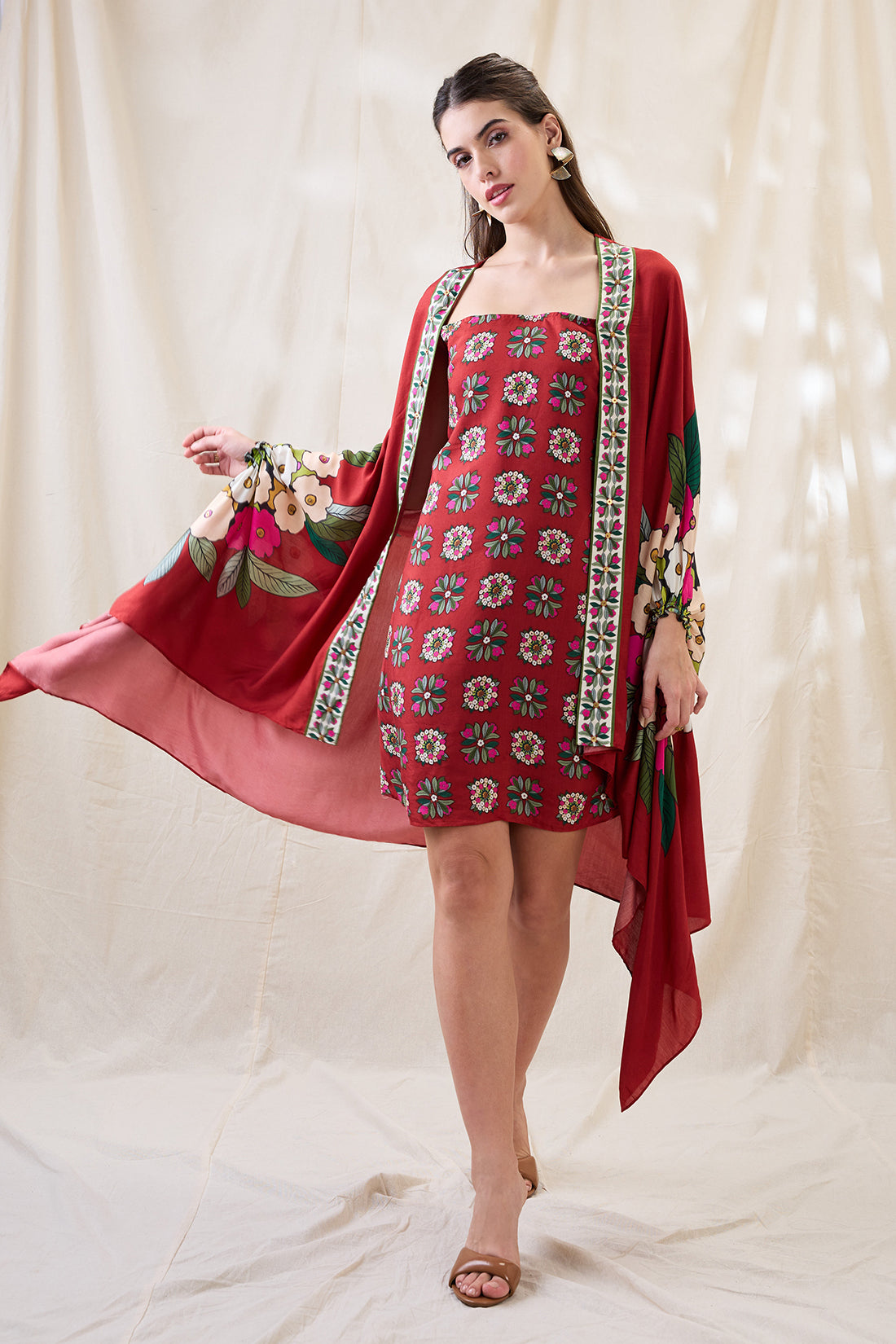 GULZAAR PRINTED DRESS WITH JACKET