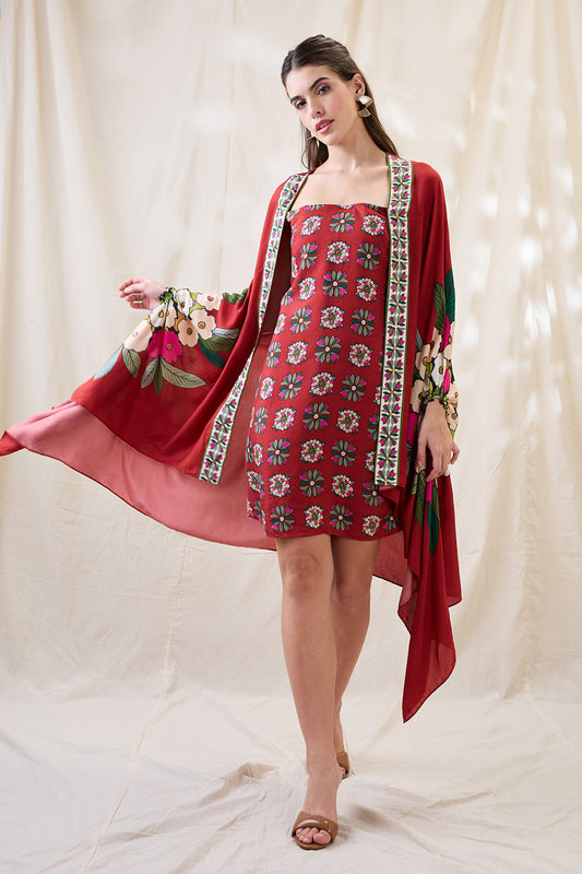 GULZAAR PRINTED DRESS WITH JACKET