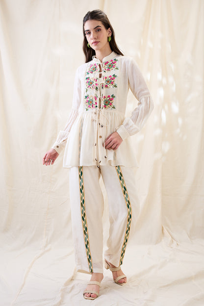 GULZAAR APPLIQUED PEPLUM TOP WITH PALAZZOS