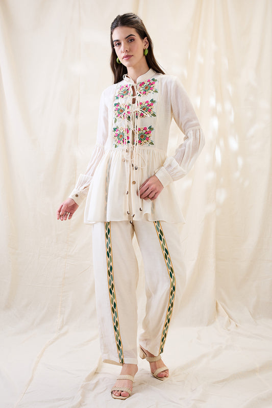 GULZAAR APPLIQUED PEPLUM TOP WITH PALAZZOS