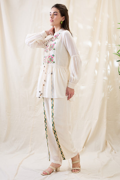 GULZAAR APPLIQUED PEPLUM TOP WITH PALAZZOS