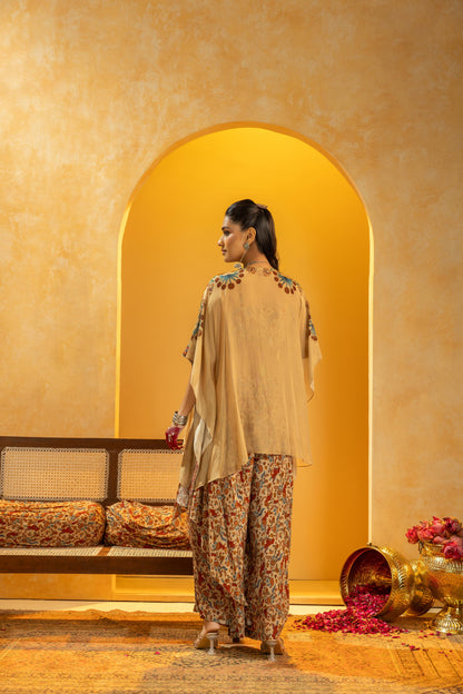 RANGTARA EMBELLISHED LAYERED PANT SET WITH CAPE