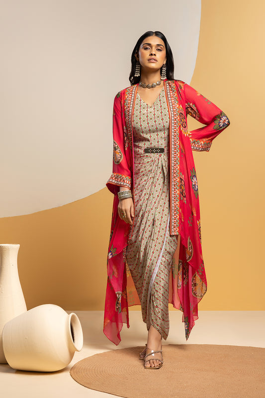 TAARANI EMBELLISHED  DRAPE DRESS SET
