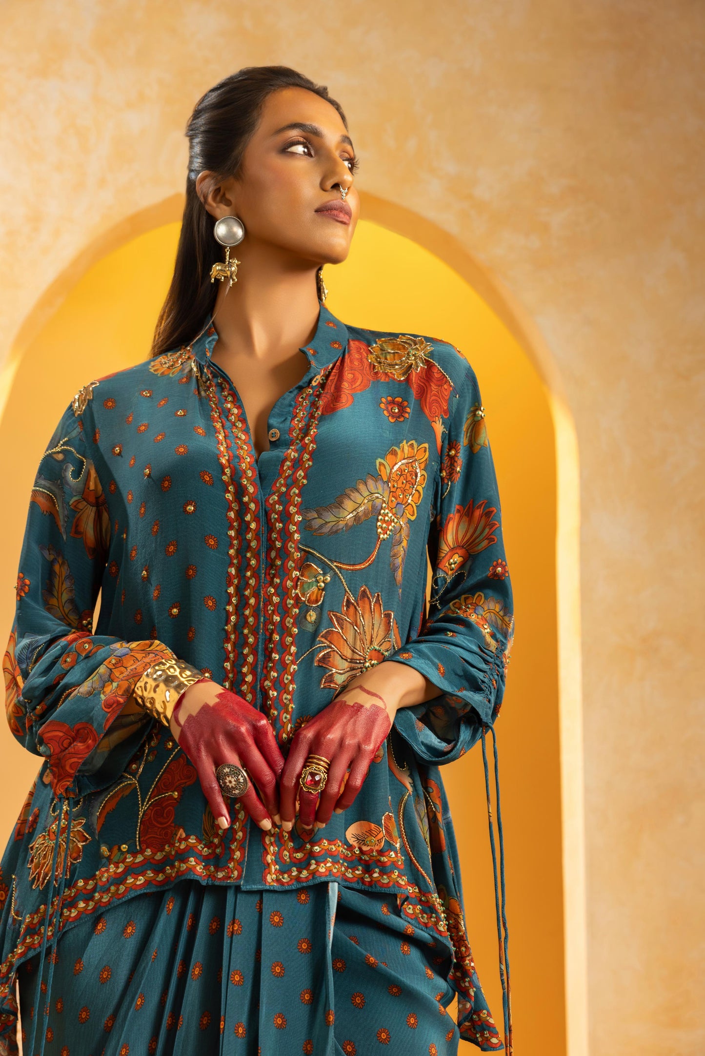 RANGTARA EMBELLISHED  DRAPE SKIRT SET