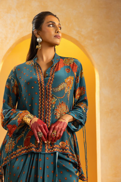RANGTARA EMBELLISHED  DRAPE SKIRT SET