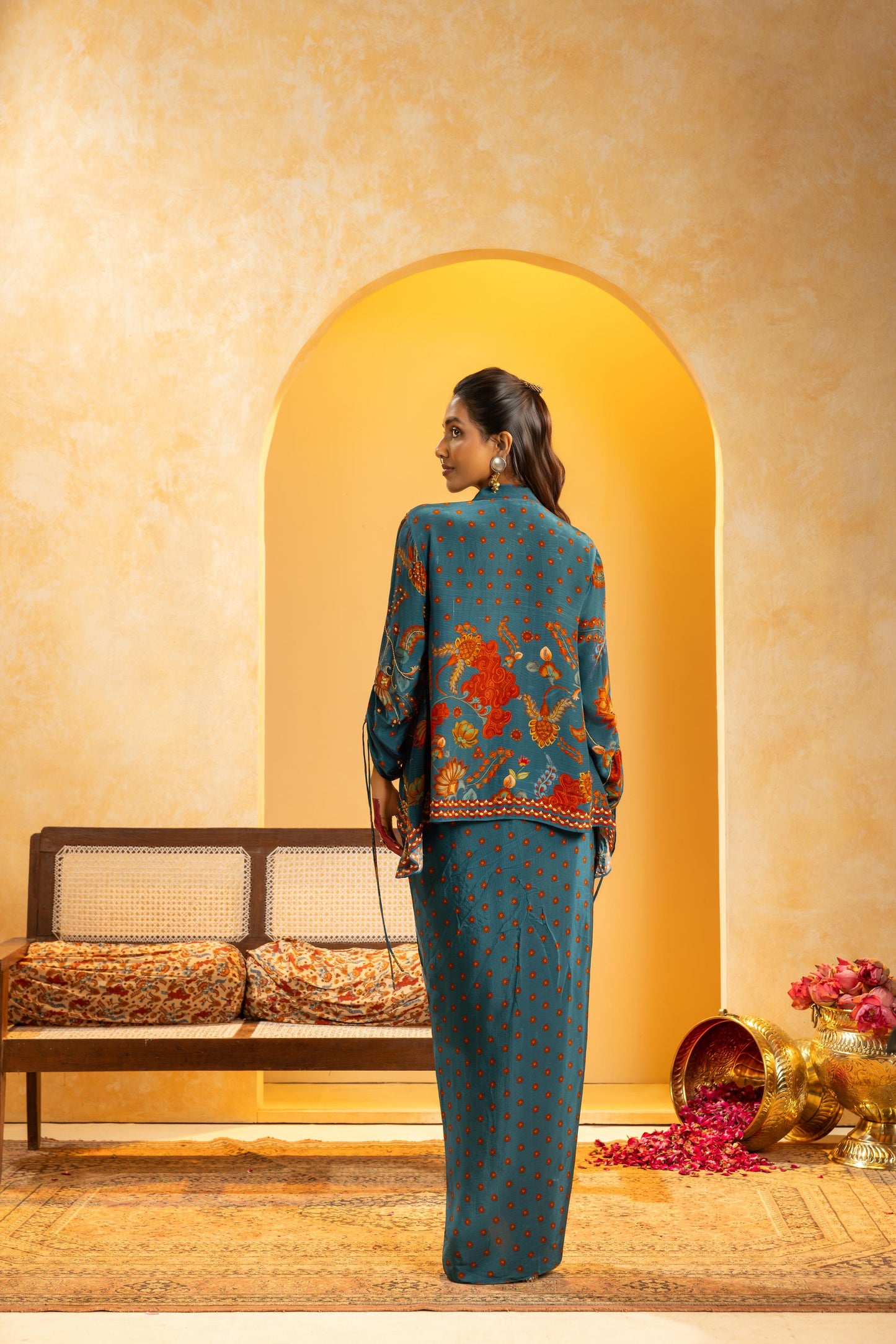 RANGTARA EMBELLISHED  DRAPE SKIRT SET