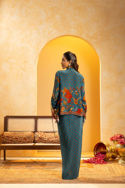 RANGTARA EMBELLISHED  DRAPE SKIRT SET
