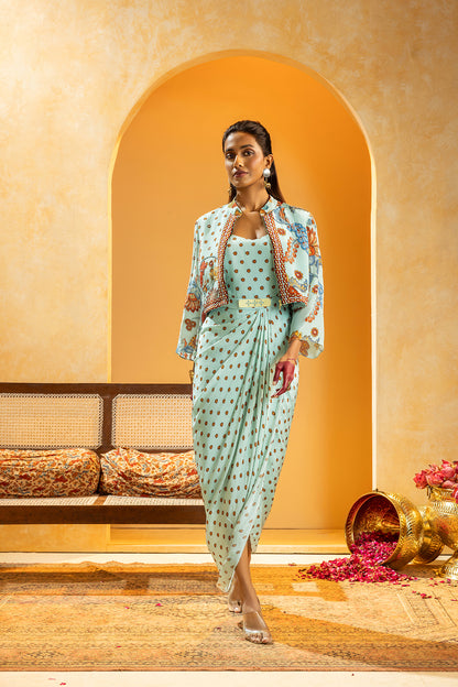 RANGTARA EMBELLISHED DRAPE DRESS SET