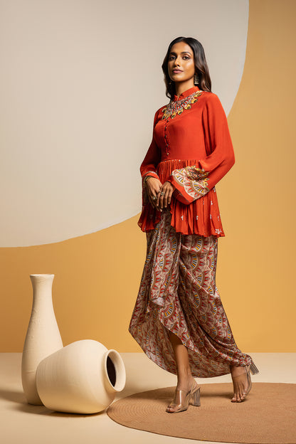 TAARANI EMBELLISHED DRAPE SKIRT SET