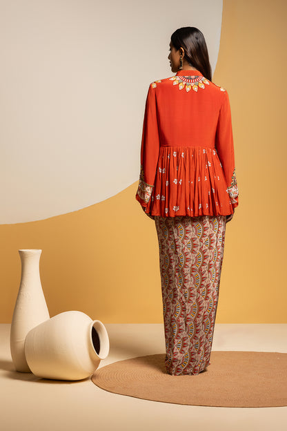 TAARANI EMBELLISHED DRAPE SKIRT SET