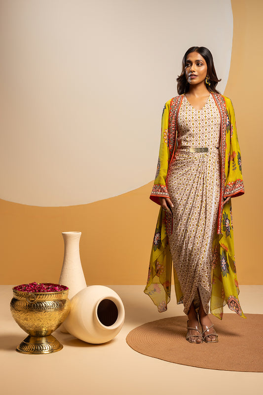 TAARANI EMBELLISHED  DRAPE DRESS SET