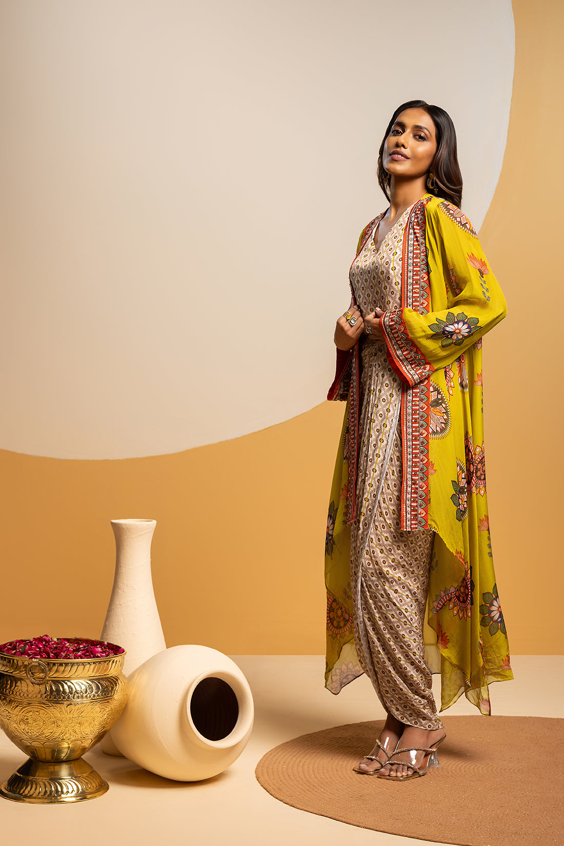 TAARANI EMBELLISHED  DRAPE DRESS SET