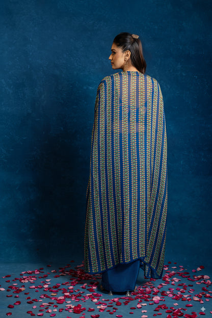 AARANI EMBELLISHED  DRAPE SKIRT  SET WITH LONG CAPE