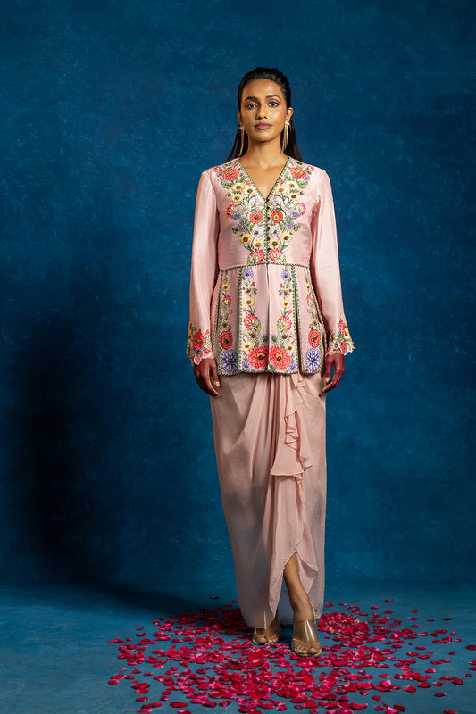 BAGHIRA EMBELLISHED PANELED TOP WITH DRAPE SKIRT