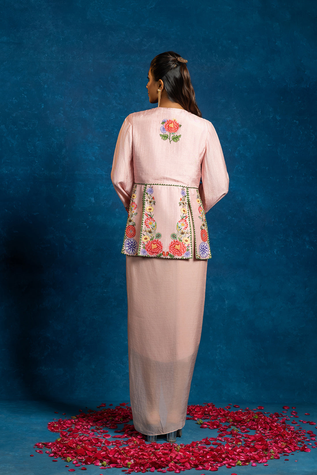 BAGHIRA EMBELLISHED PANELED TOP WITH DRAPE SKIRT