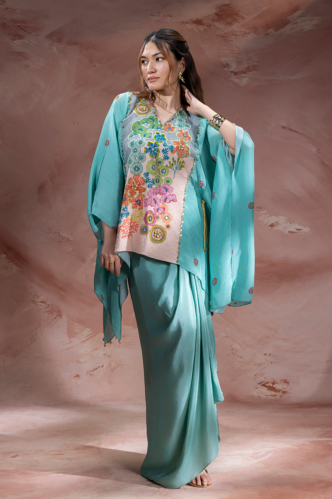 KAIA EMBELLISHED DRAPE SKIRT SET