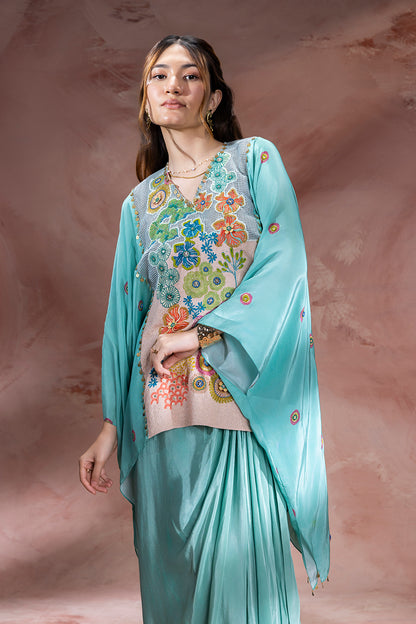 KAIA EMBELLISHED DRAPE SKIRT SET