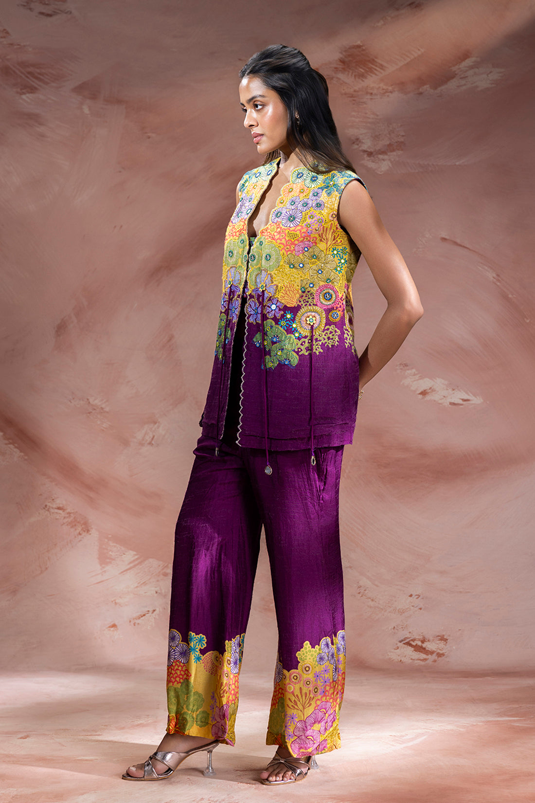 KAIA EMBROIDERED TOP WITH BOOTCUT PANTS