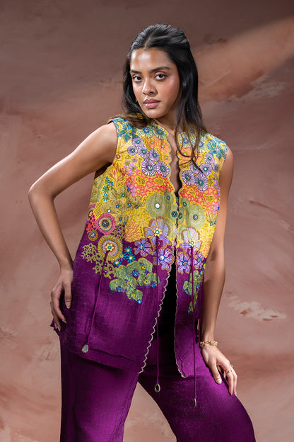 KAIA EMBROIDERED TOP WITH BOOTCUT PANTS
