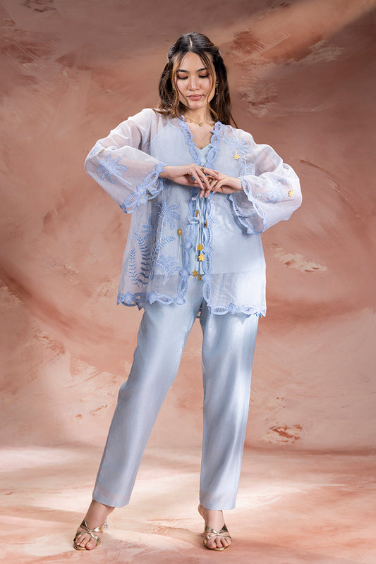 ALISA EMBROIDERED TIE-UP DETAILED TOP WITH PANTS