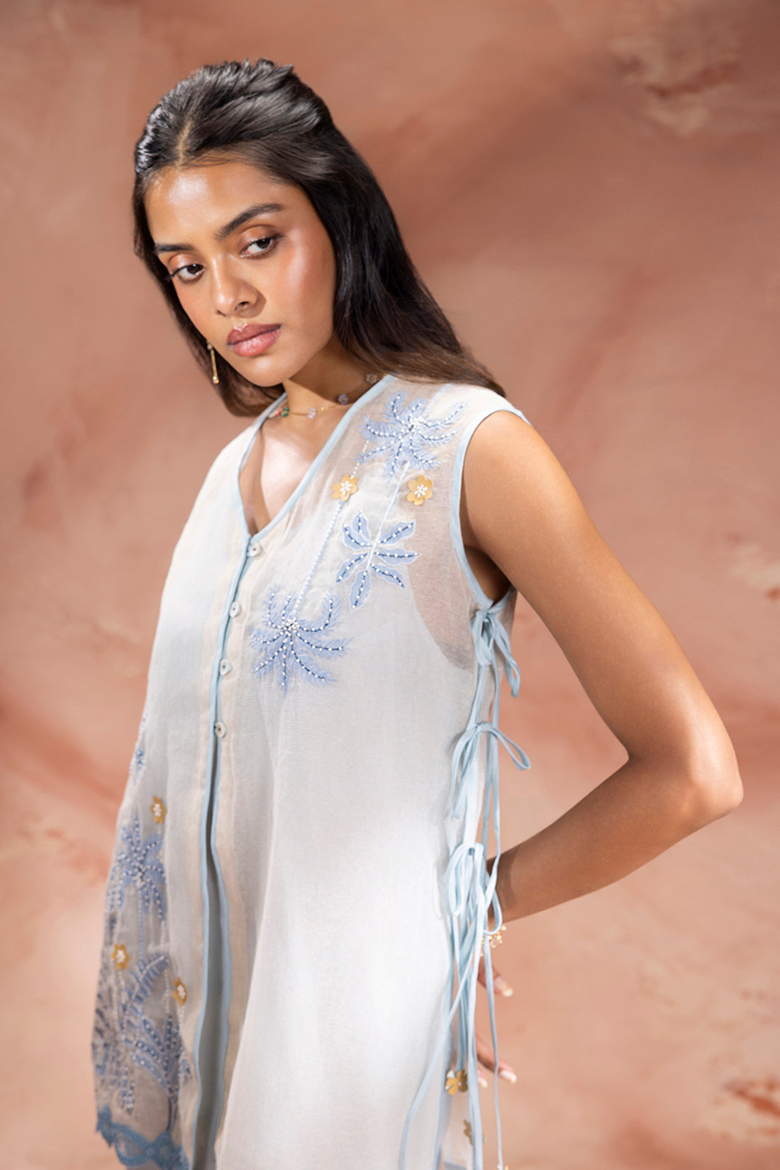 ALISA EMBROIDERED TIE-UP TOP & PANTS