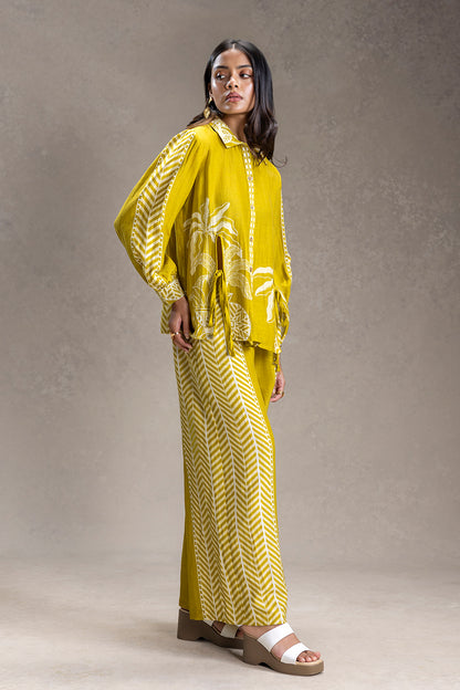KYOMI PRINTED SLIT-DETAIL SHIRT AND PANTS
