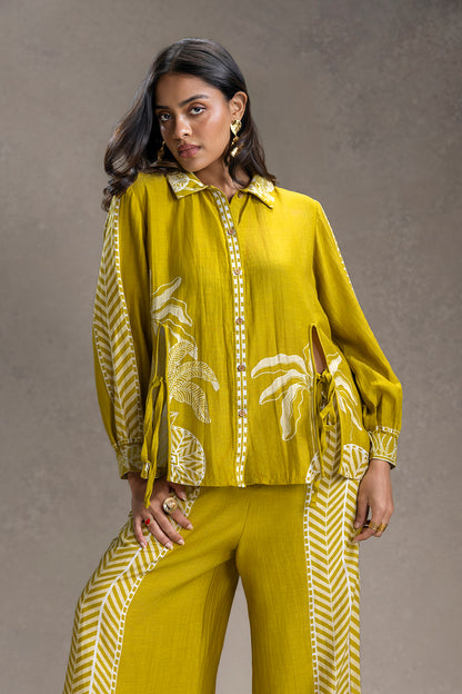 KYOMI PRINTED SLIT-DETAIL SHIRT AND PANTS
