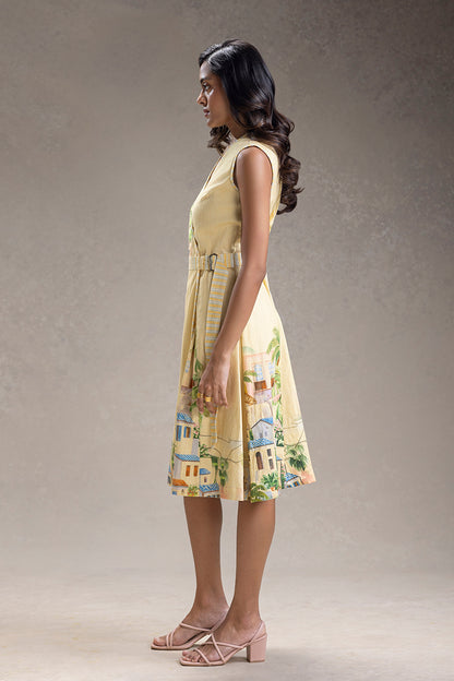 REVIERA PRINTED OVERLAP A-LINE DRESS