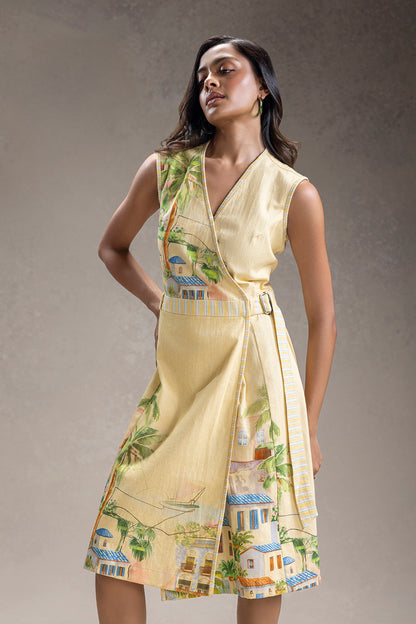 REVIERA PRINTED OVERLAP A-LINE DRESS
