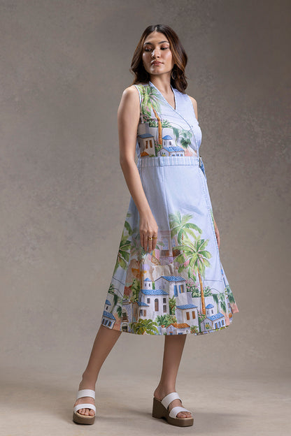 REVIERA PRINTED OVERLAP A-LINE DRESS
