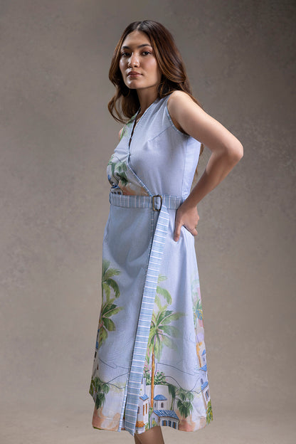 REVIERA PRINTED OVERLAP A-LINE DRESS