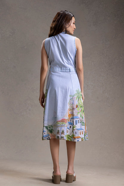 REVIERA PRINTED OVERLAP A-LINE DRESS