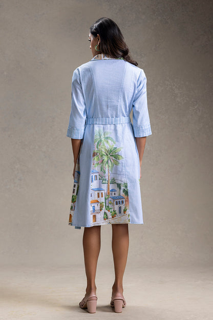 REVIERA PRINTED PANELED FLARED DRESS