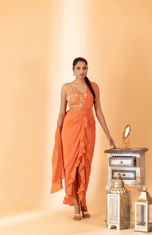 RUST COLOR SAREE SET