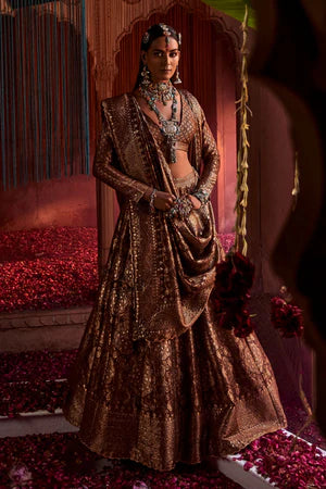 SHEESH MAHAL BROWN LEHENGA WITH DUPATTA SET OF 3